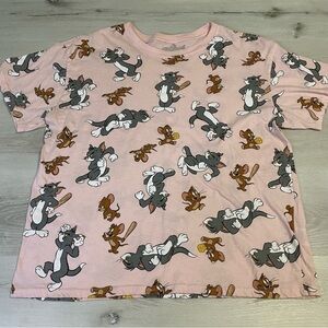 Tom and Jerry Graphic Tee, All Over Print, Pink, XL